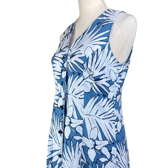 Talbots Vintage Blue Botanical Linen Cotton Sleeveless Fit & Flare Midi Dress - Picture 7 of 10